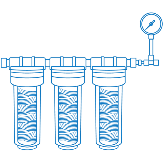 Externer Vorfiltersatz (Polyphosphat / Kohle / 1 μm) mit Manometer