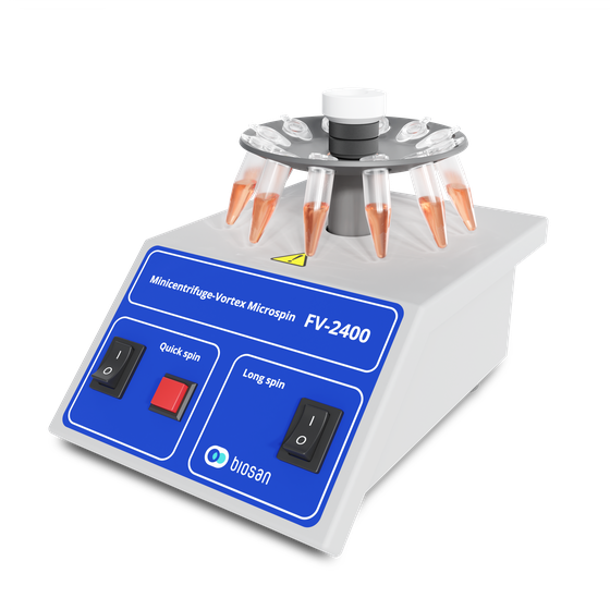 Biosan FV-2400 Minicentrifuge-Vortex Microspin with open design, fixed-speed rotor and combined centrifugation and vortex mixing for PCR sample preparation workflows