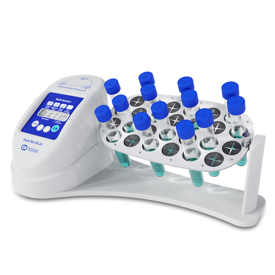 Biosan Multi Bio RS-24 programmable laboratory rotator featuring multi-motion mixing with vertical rotation, reciprocal rotation and vibration for biological sample preparation