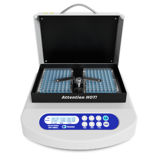 Biosan PST-100HL laboratory thermo-shaker with temperature control and shaking function, holding two microplates, opened heated lid