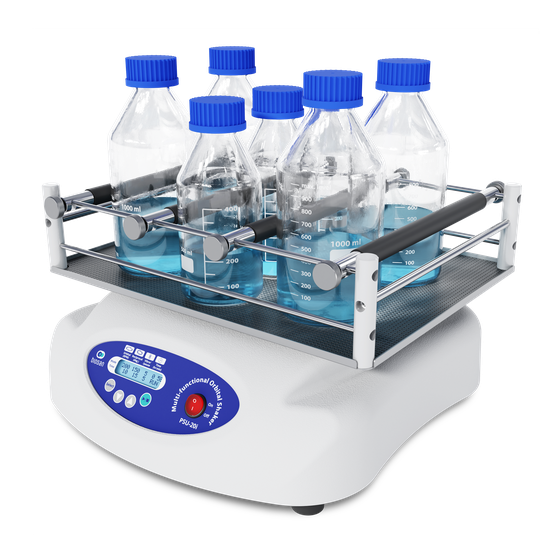 Biosan PSU-20i orbital shaker with programmable orbital, reciprocal and vibrating motion, brushless motor and interchangeable platforms for precise laboratory mixing workflows