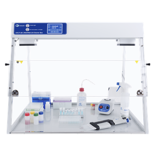 Biosan UVC/T-AR PCR cabinet with UV-C decontamination and patented UV air recirculator for contamination-free DNA/RNA sample preparation with Plexiglas walls