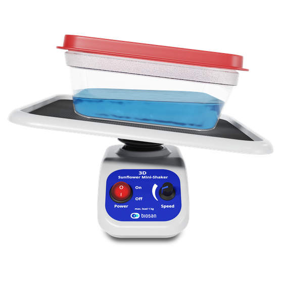 Biosan 3D Sunflower Mini-Shaker with adjustable 3D rotation, brushless motor and non-slip platform for continuous mixing of biological samples in laboratory workflows, frontal view
