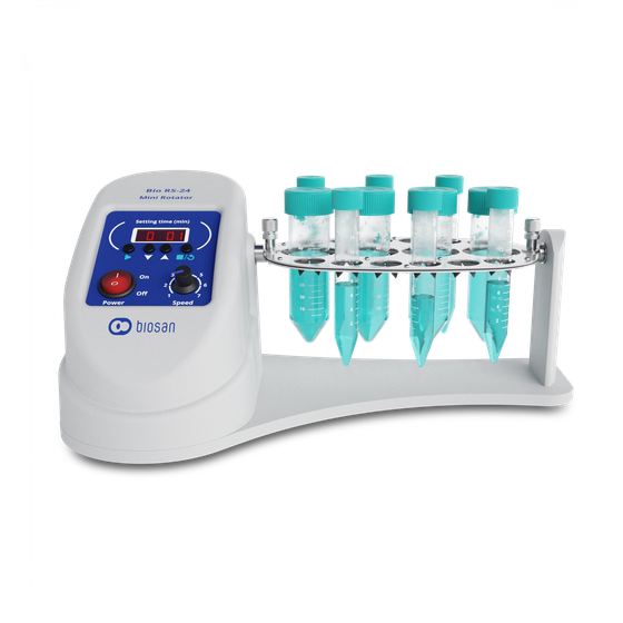 Biosan Bio RS-24 mini-rotator for vertical rotation and gentle mixing of laboratory tubes, front view