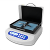 Biosan PST-100HL laboratory thermo-shaker with temperature control and shaking function, holding two microplates, opened heated lid, isometric view